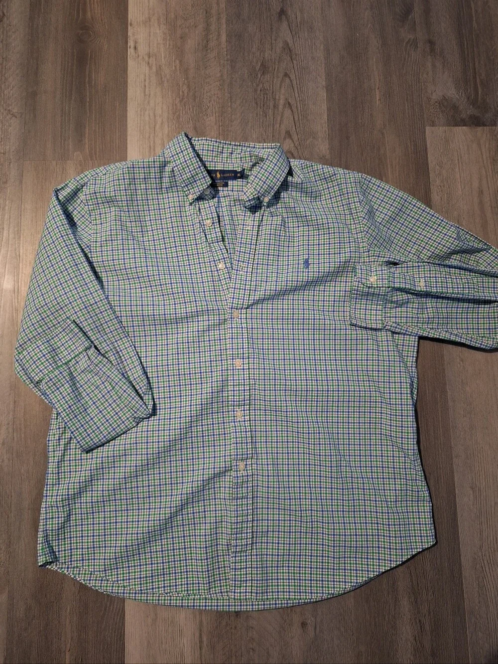 Polo by Ralph Lauren Men’s Green & Blue Checked Button-Down Shirt